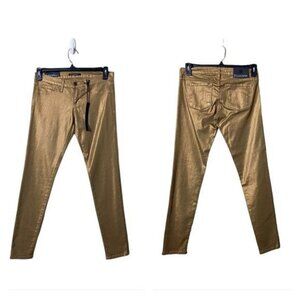 Anthropologie Flying Monkey Gold Skinny Jeans Pants Women’s Size 7 New D…